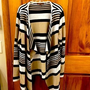 Black, tan, white striped cardigan